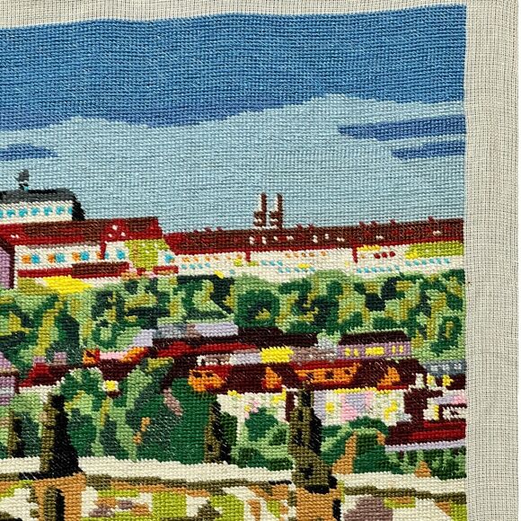 VTG Needlepoint Charles Bridge Prague Canal Village European Embroidery 18”x28” - Picture 4 of 16